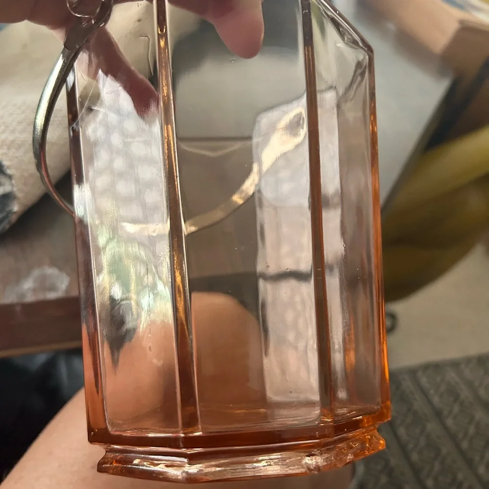 Vintage Pink glass ice bucket with sliver handle